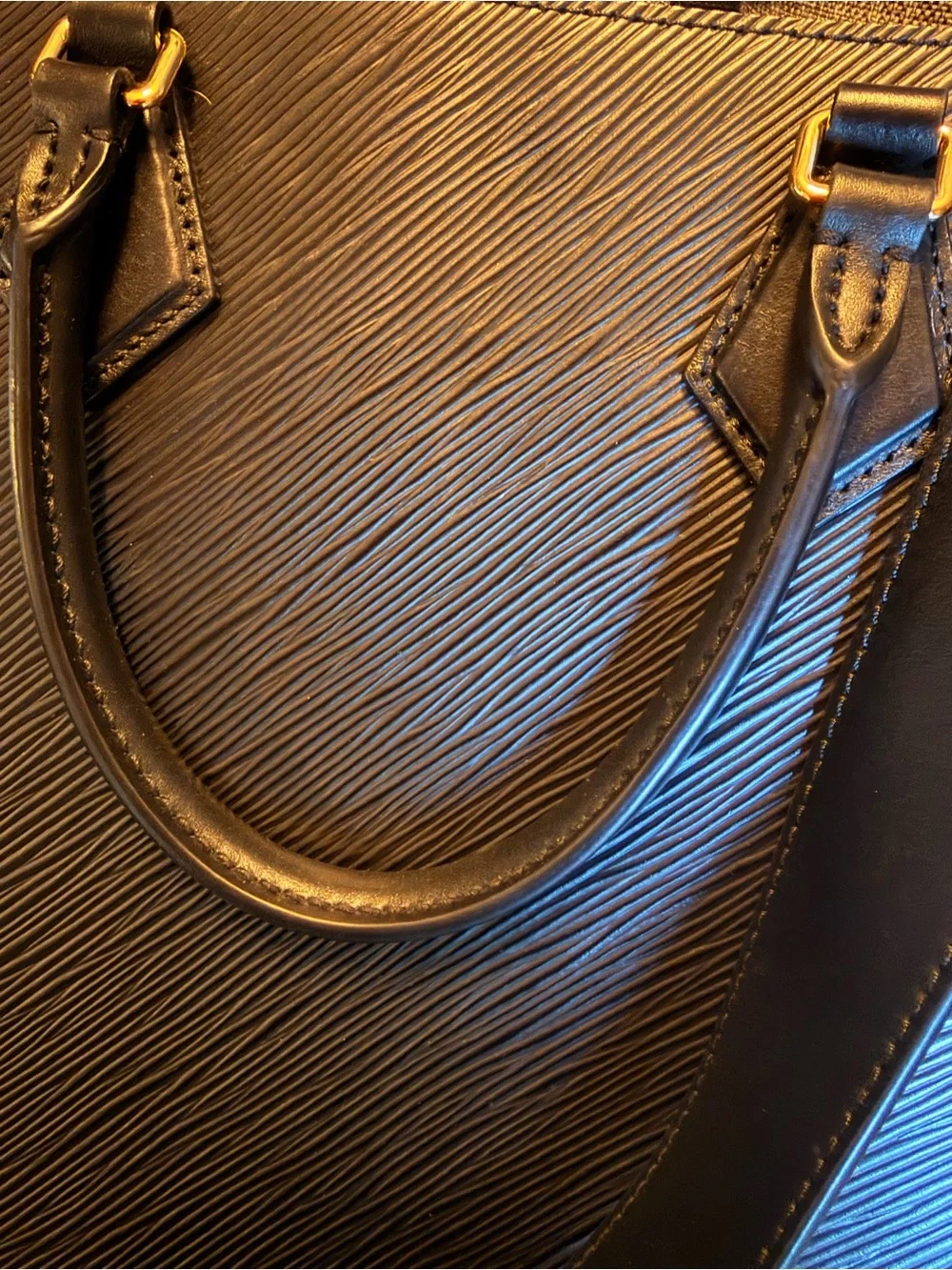 Louis Vuitton Sac Plat NV PM EPI Noir Epi Leather Tote with Monogram Strap